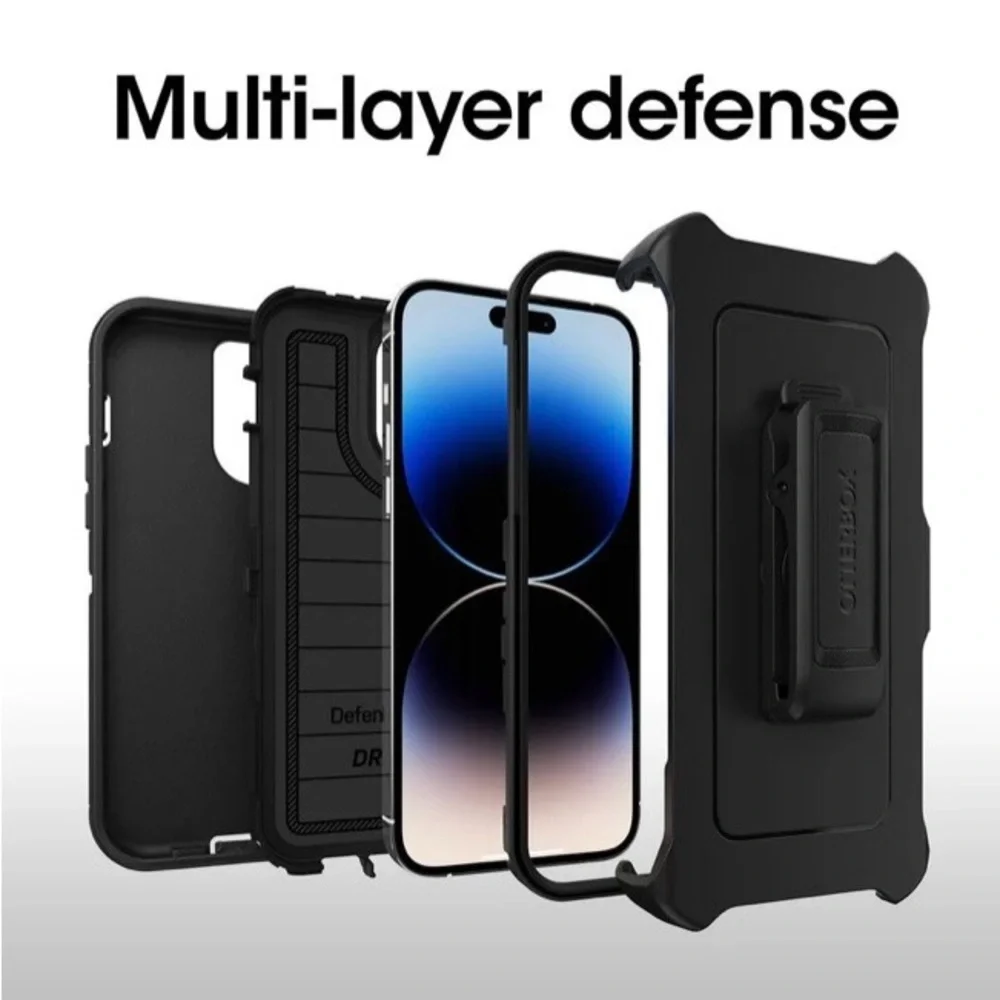 OtterBox iPhone 14 Pro Defender Series Pro Drop+ Shockproof Black Case w/ Clip